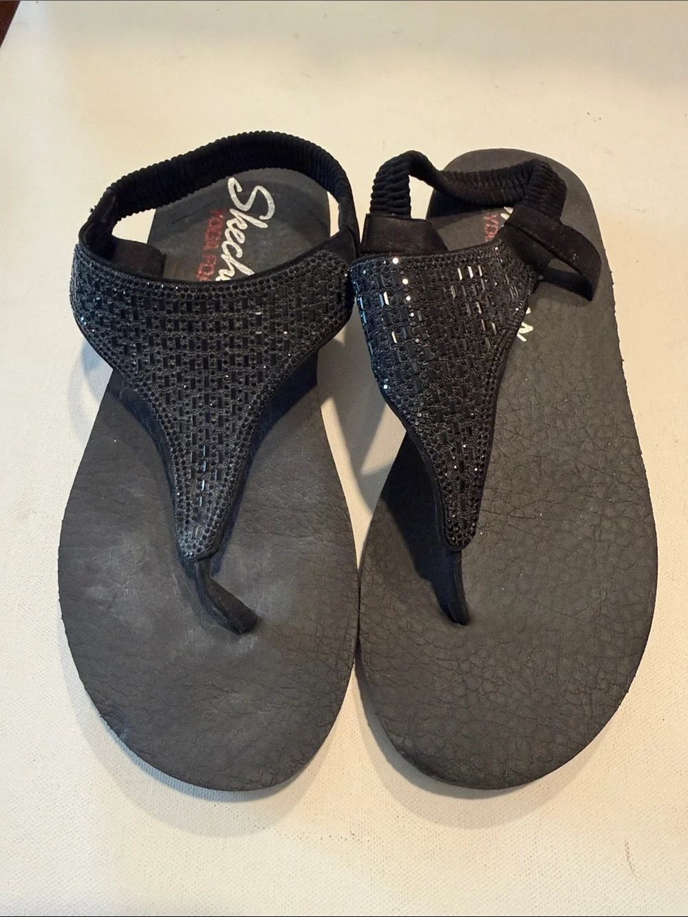 Skechers Black Sparkle Thong Sandals with Elastic Back